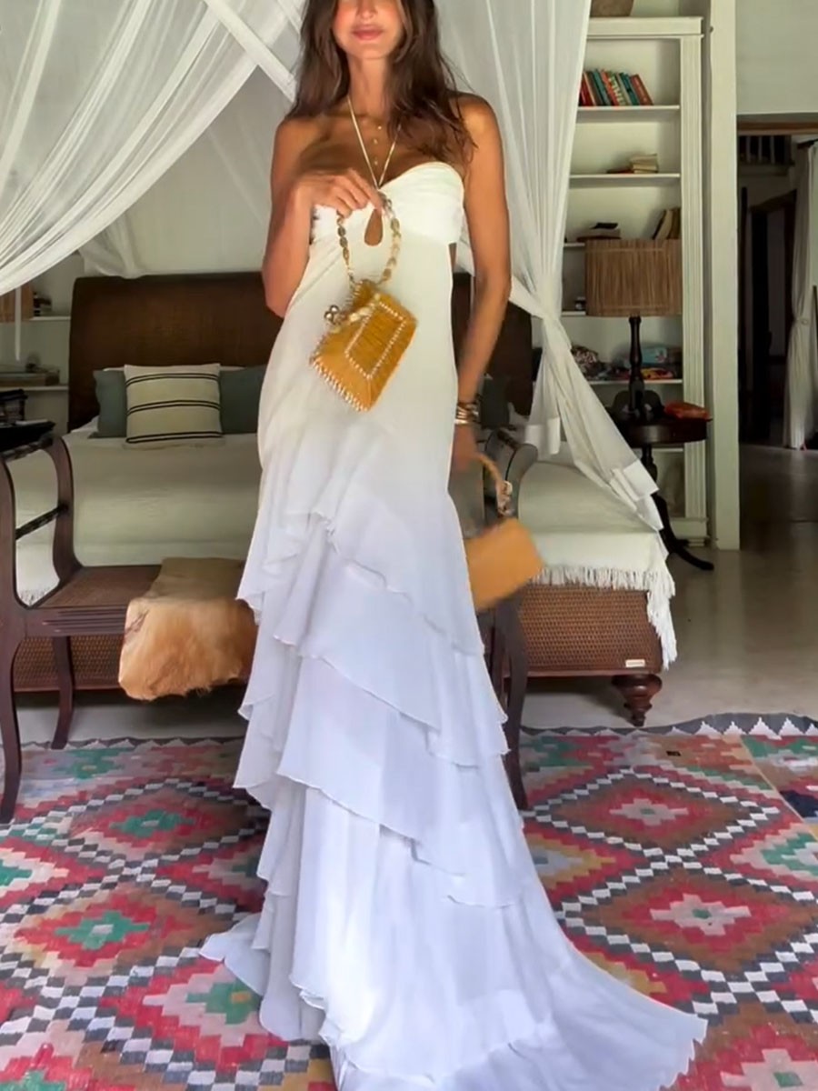 Vacation backless multi-layered dress