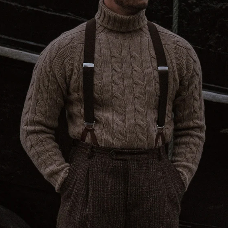 Vintage Khaki Turtleneck Warm Pullover Sweater
