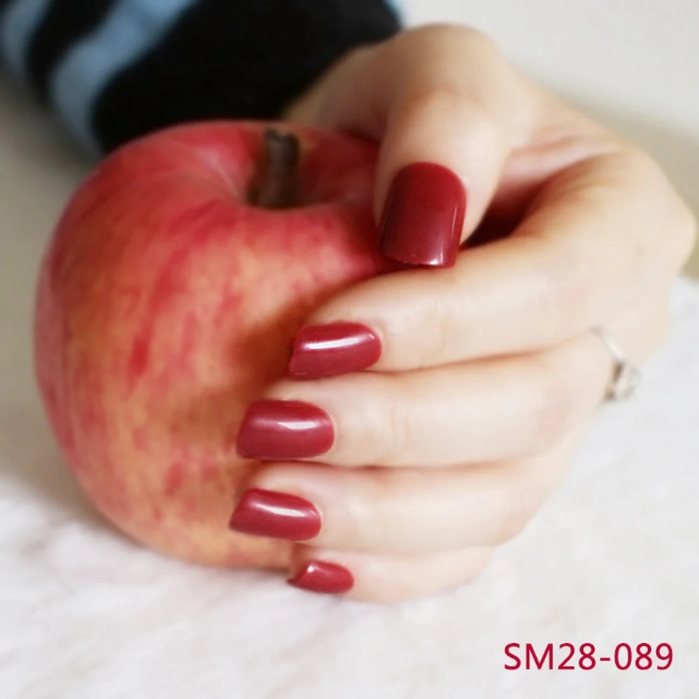 Shine Light Chocolate Color Brown 24 Pcs Sweet Candy Short Purple Red Artificial False Fake Nails Full Wrapped Tips-Nail Inspo