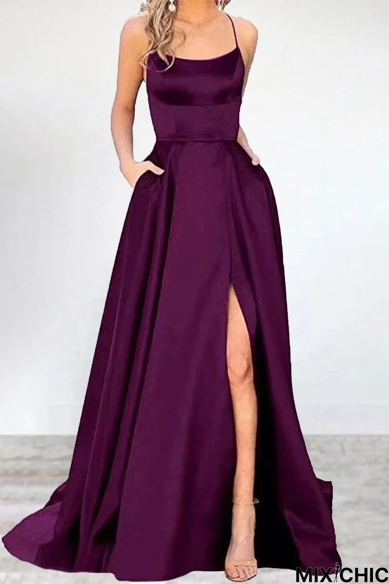 Sexy Formal Solid High Opening U Neck Evening Dress Dresses