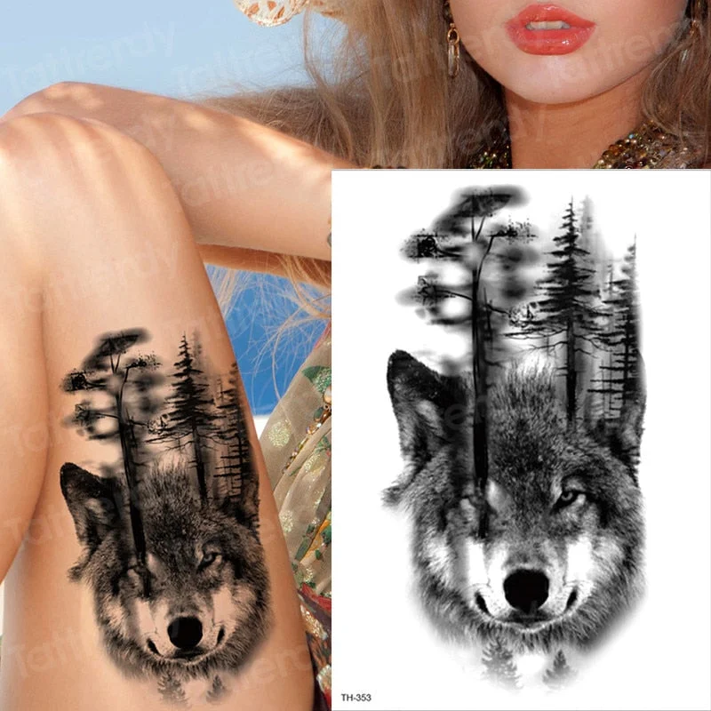 wolf temporary tattoos moon and wolf tattoo arm sleeves for men women body art black big tattoo back chest tatoo waterproof girl