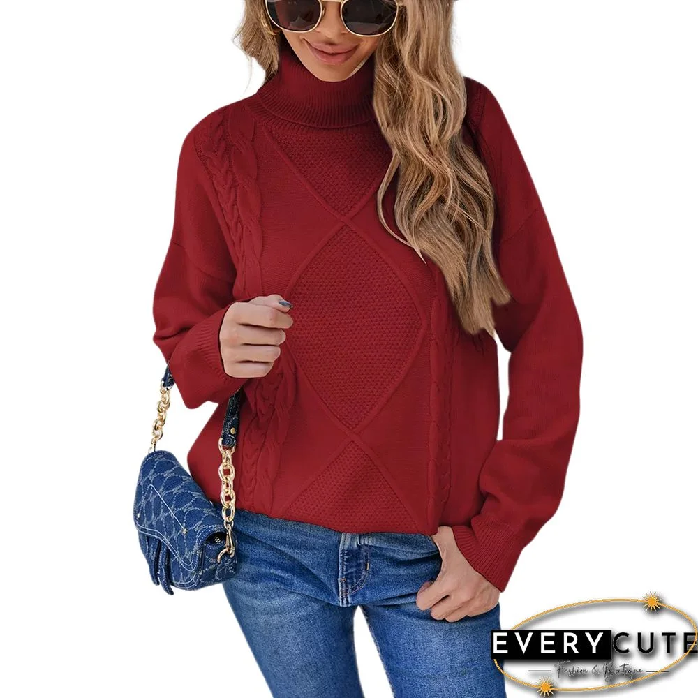 Wine Red High Collor Pullover Sweater