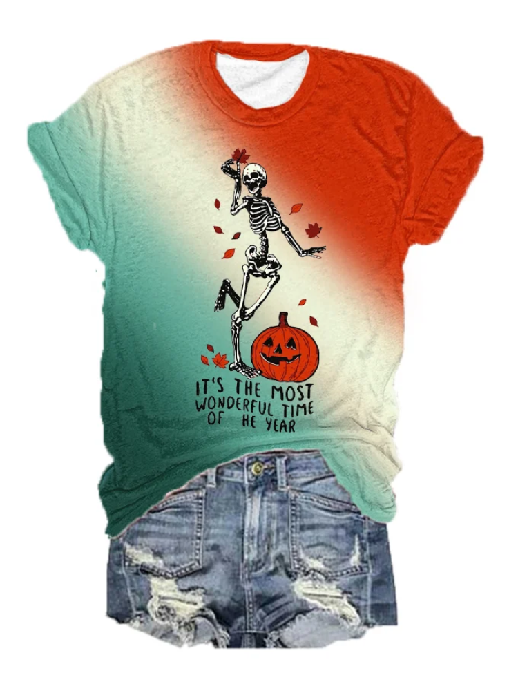 Women's It's The Most Wonderful Time of The Year Fall Drinking Pumpkin Skull T-Shirt