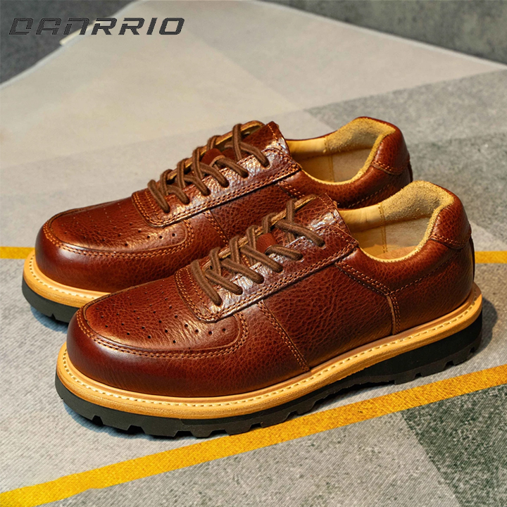 DANRRIO Vintage Burgundy Goodyear Craft Cowhide Anti-slip Wear-resistant Low-top Shoes DANRRIO.COM DANRRIO
