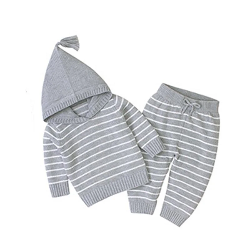New 2020 Spring Autumn Infant Baby Girls Pure Color Cardigan Coat + Pants+ Hat Clothing Sets Kids Suit Girl Knit Sets Clothes