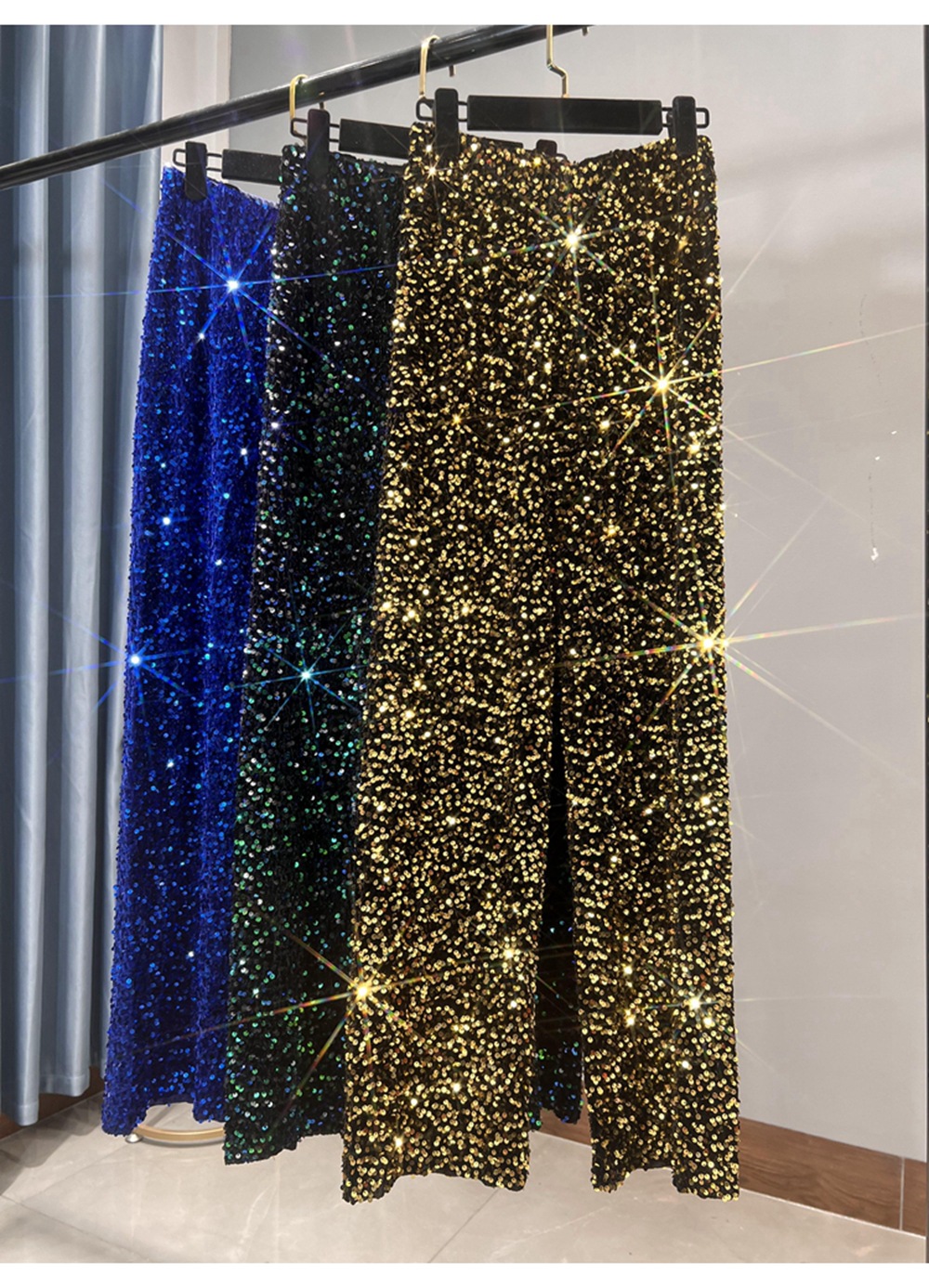 Ootddress Casual Sequin For Women Straight Legg Trousers High Waist Glitter Streetwear Fashion Solid Slim Wide Leg Women's Y2K Pants