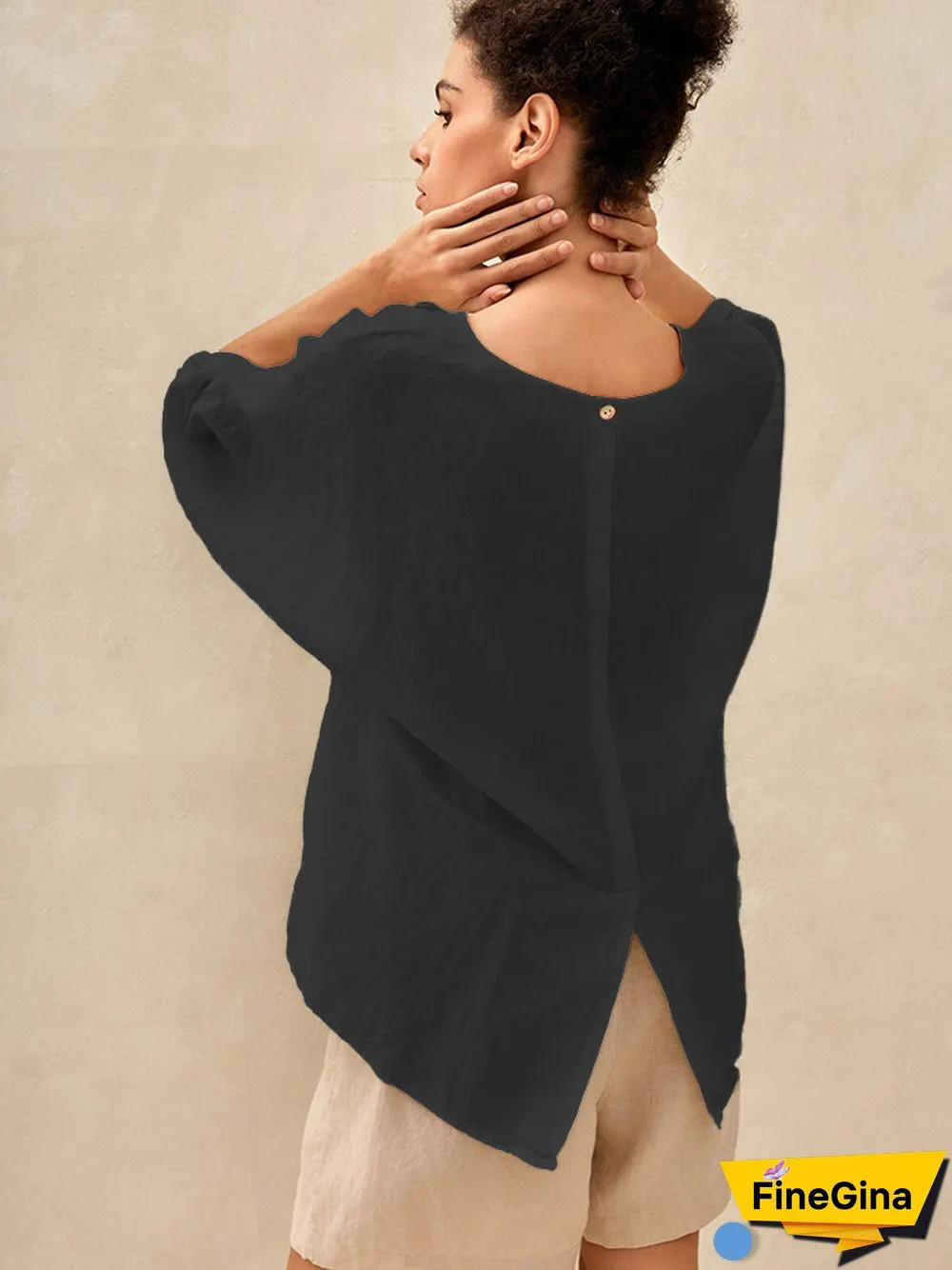 Robyn Linen Round Neck Mid-Sleeve Top