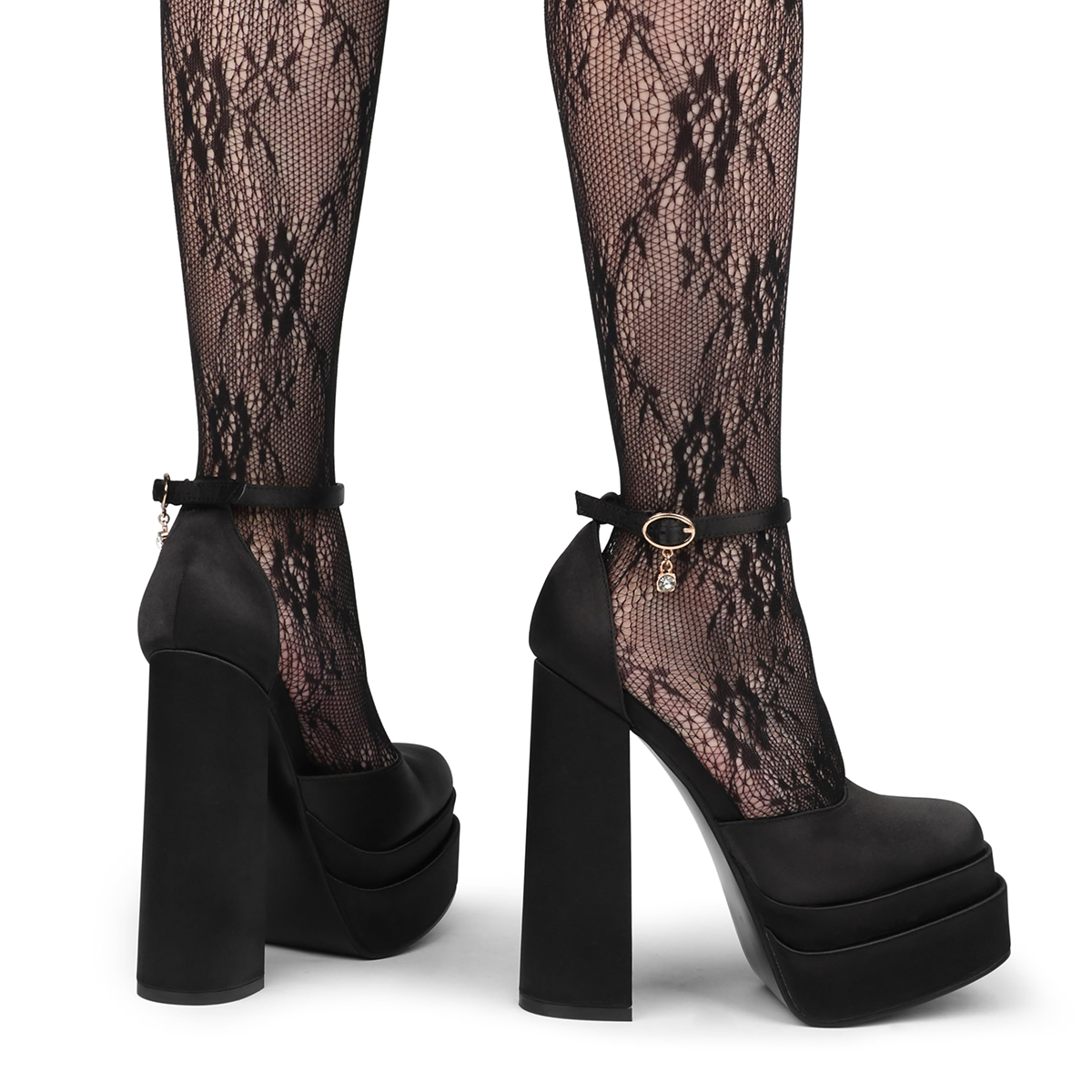 150mm Women's Sexy High Heels Platforms Pumps Square Toe Chunky Block Heels Rhinestone Party Shoes-MERUMOTE