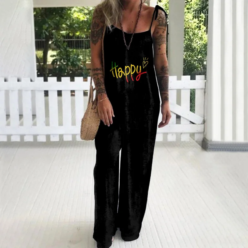 Juneteenth Happy Print Casual Jumpsuit