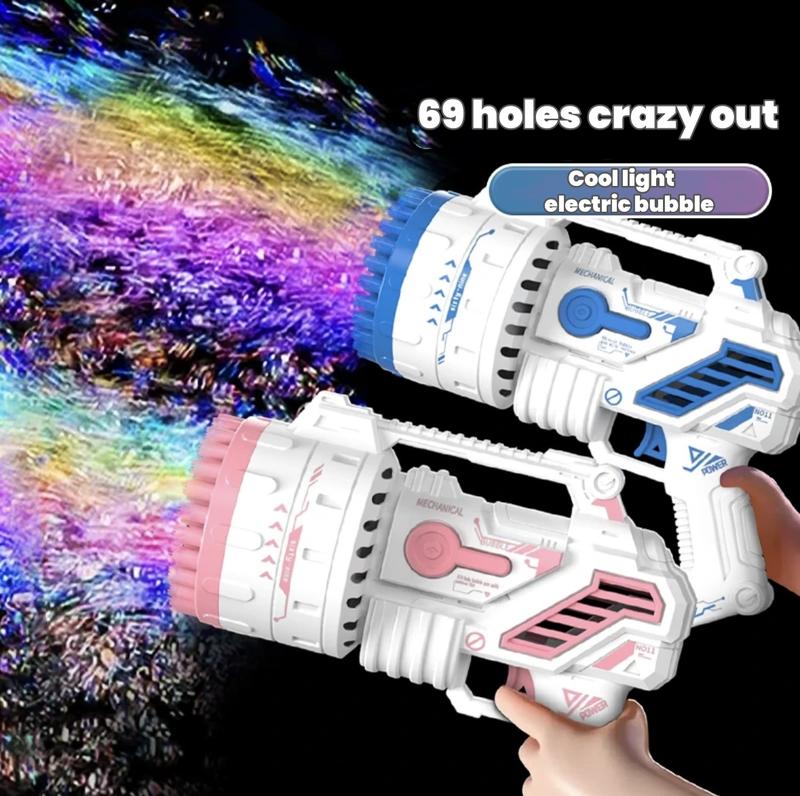 2025 Summer Cute 69 Hole Bubble Machine Toy, Durable Handheld Bubble Machine, 50 Ml Bubble Liquid And Bubble Machine Tray, Rechargeable Battery Bubble Machine Toy, Valentine's Day, Children's Day Gift, Outdoor Atmosphere Maker