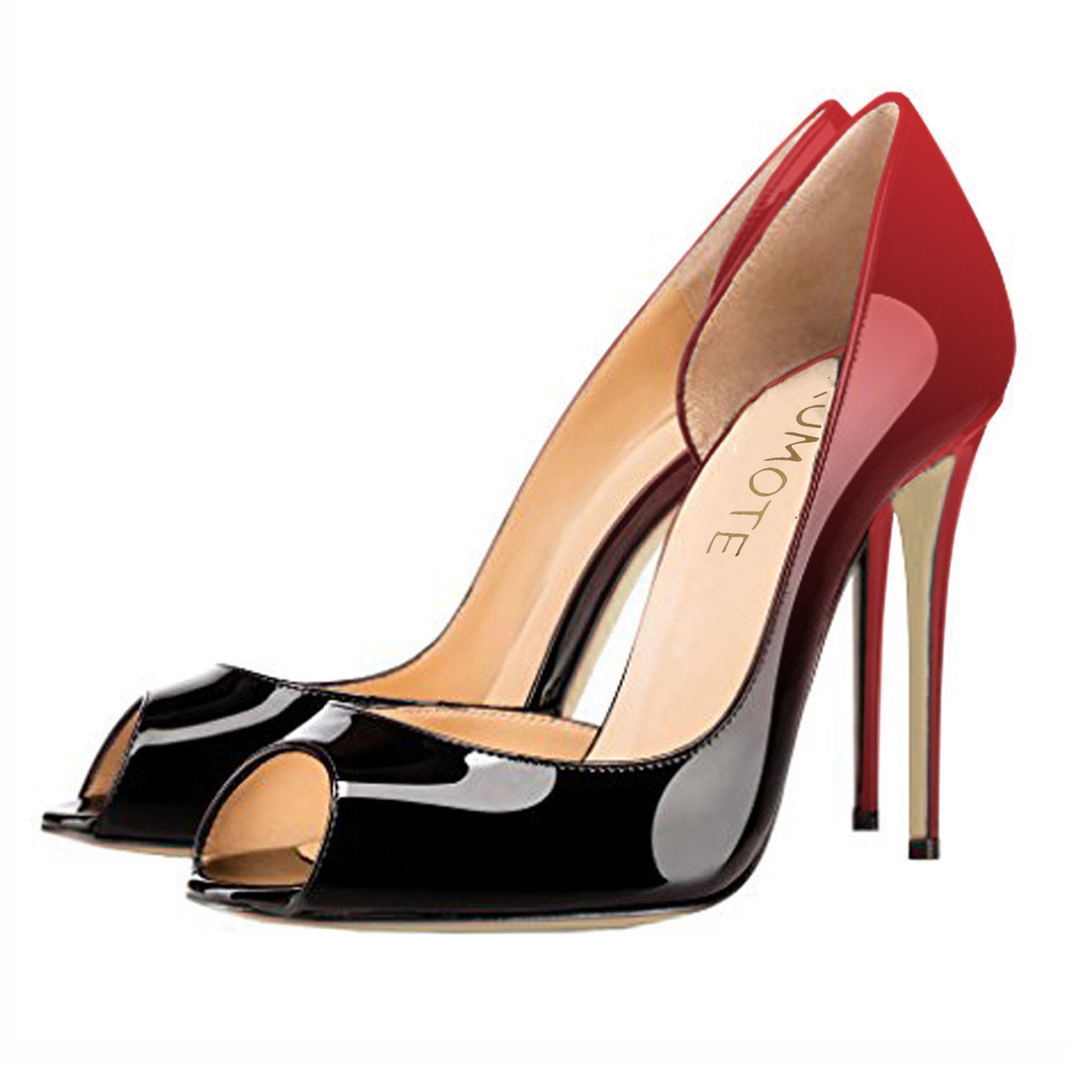 120mm Women's Party Wedding Peep Toe Heels Gradient Color Red Black-vocosishoes