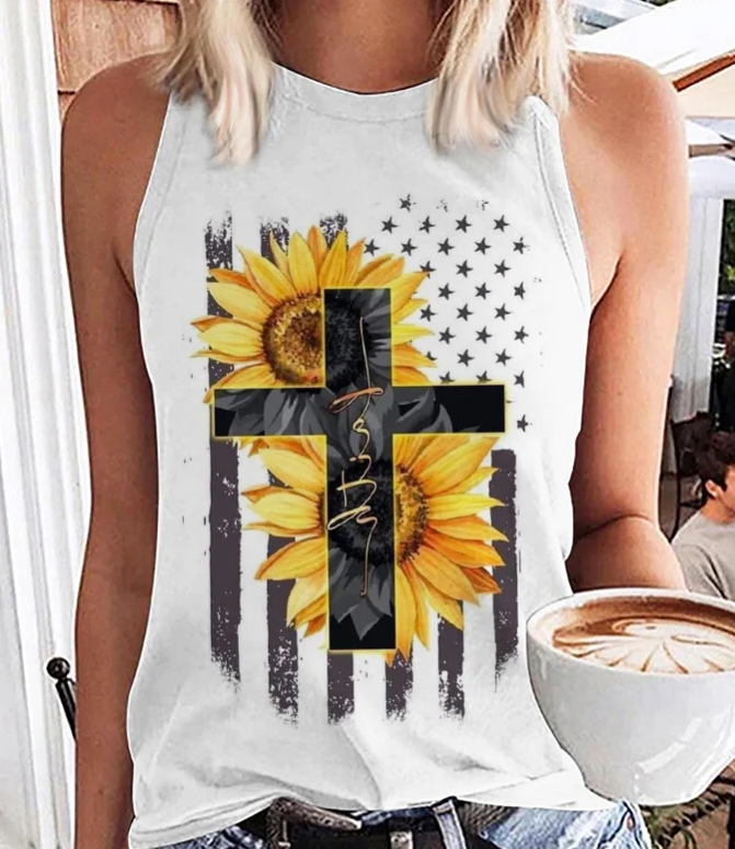 Women's FAITH Flag Sunflower Print Tank Top