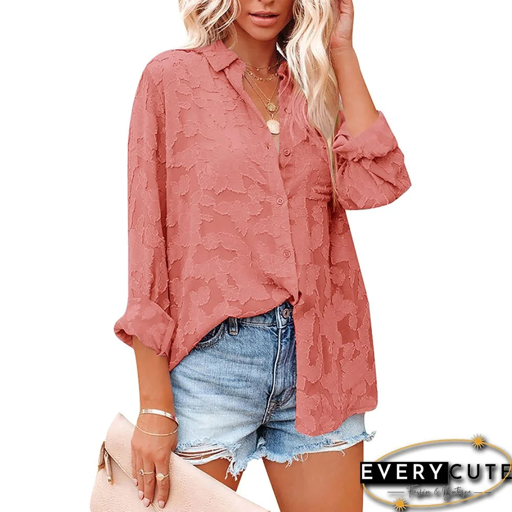 Tangerine Chiffon Jacquard Long Sleeve Shirt