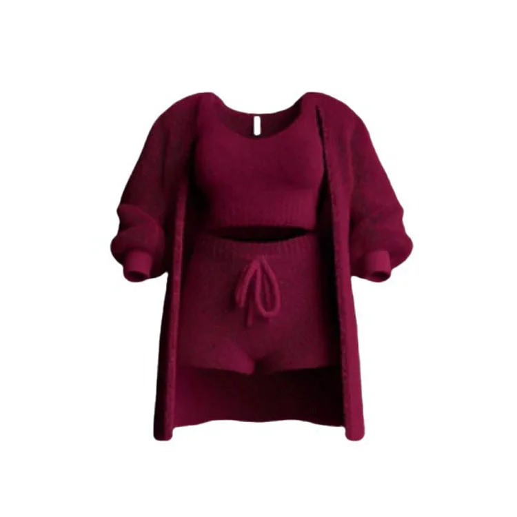 Uveng Uveng 2025 New Knitted Plush Long-Sleeved Coat Vest Shorts Four-Piece Set + Three-Piece Set