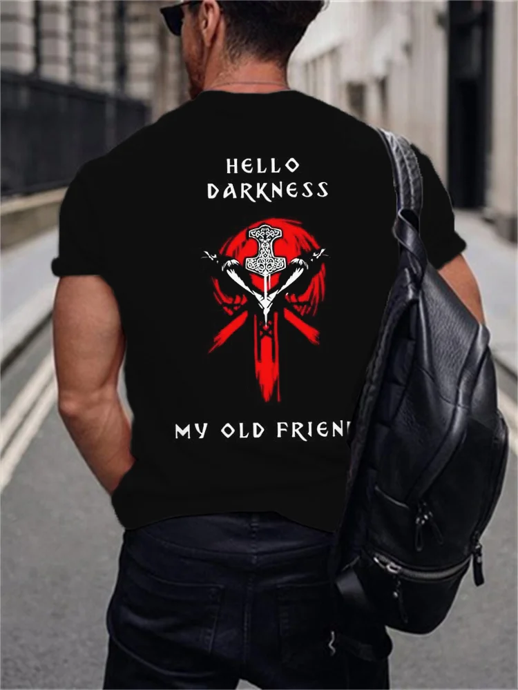 BrosWear Men's Hello Darkness My Old Friend Viking T Shirt