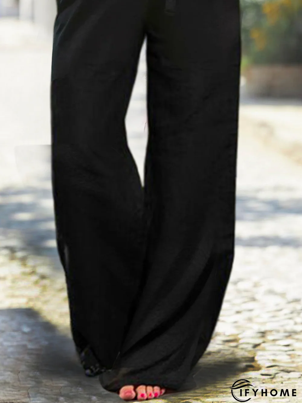 Women Casual Plain Autumn Linen Micro-Elasticity Wide leg pants Long H-Line Regular Size Casual Pants | IFYHOME