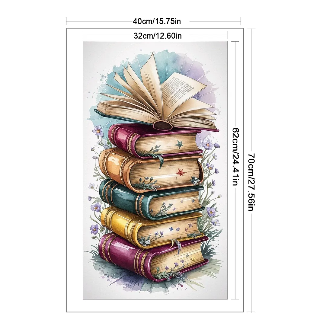 Book Piles Full 11CT DIY Stamped Cross Stitch Kits for Adults Home Decor 40x70cm