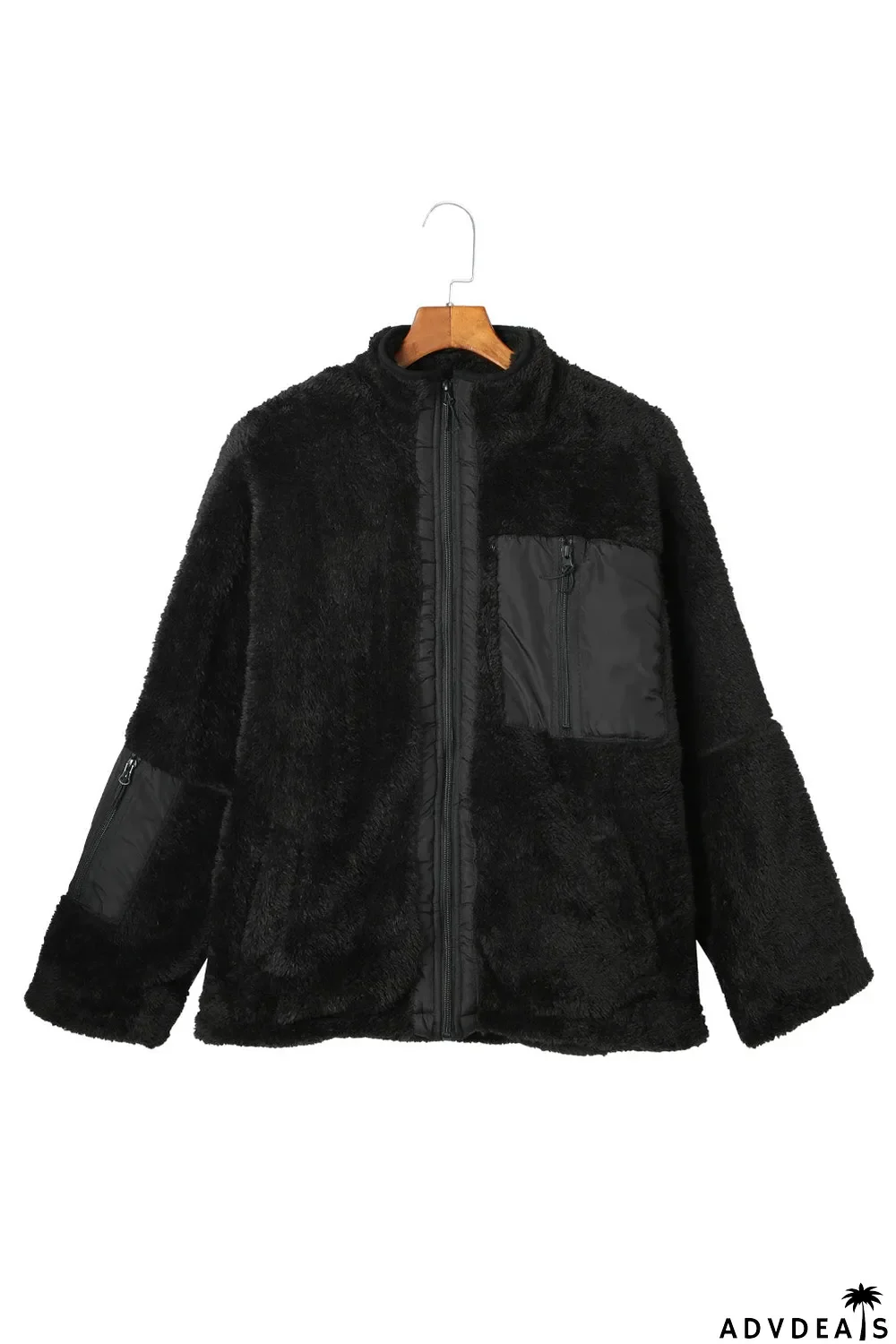 Zip Up Sherpa Coat With Pocket