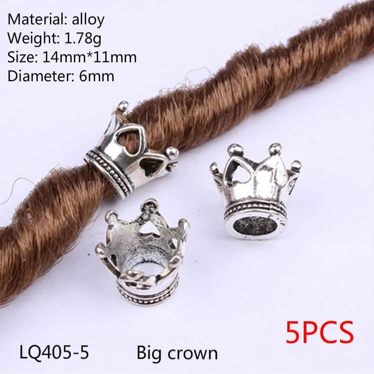 5 Pcs/set Viking Beads 14 Kind Silver Beads for Braiding Dreadlock Hair Decor Cuff Clip Beaded Hair Scrunchies Tibet Bead Tube