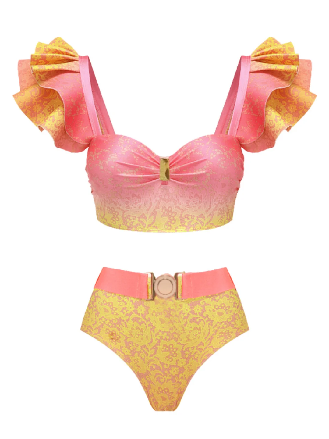 Uveng Gradient Print Split Swimsuit Women 2025 New Bikini Skirt Three-Piece Bikini