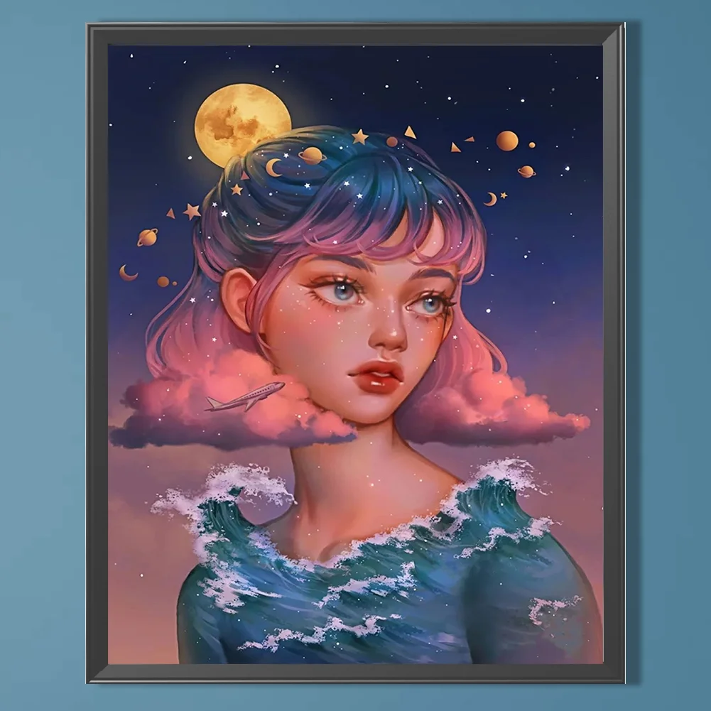 Partial AB Diamond Painting - Full Round Drill - Moon Girl(Canvas|45*55cm)