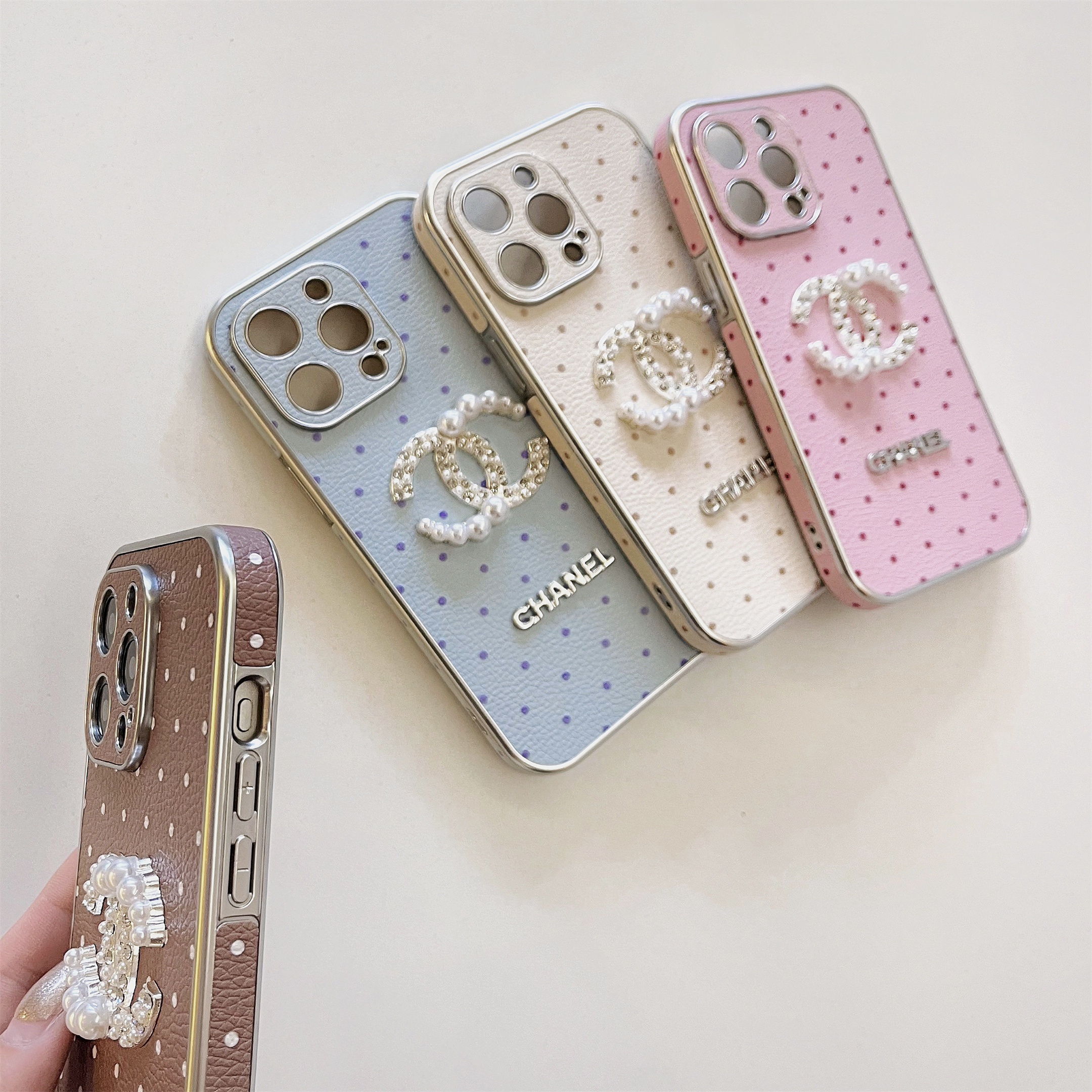 Pearl Chanel Letter Label Leather Apple iPhone Case