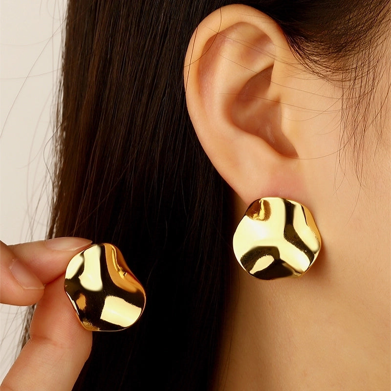 1 Pair Minimalist Round Plating 304 Stainless Steel Imitation Gold  Stainless Steel Earrings