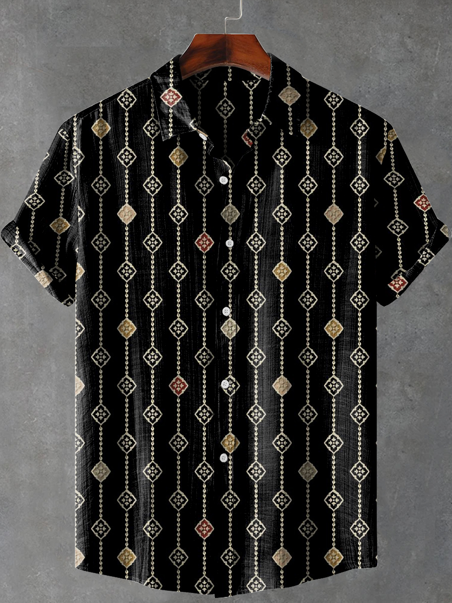Stripes Retro Art Print Casual 100% Cotton Shirt