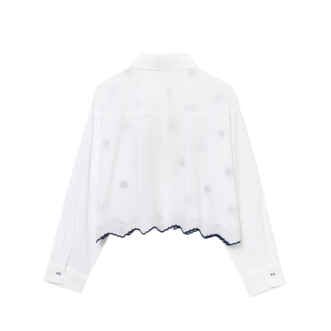 Nigikala Nigikala Spring New Women's Street Fashion Long Sleeve Embroidered Solid Color Shirt 3564065