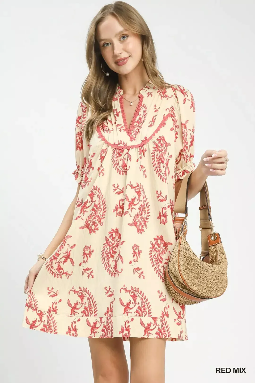 Umgee Mix Paisley Scallop Trim Dress mysite idetrend