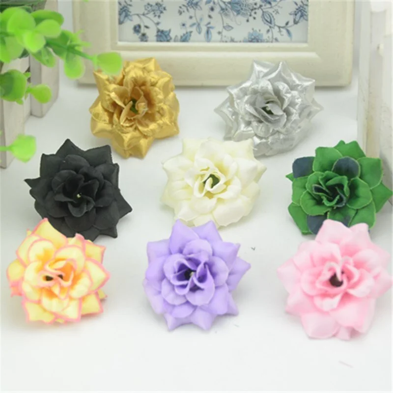 20Pcs 4.5cm  Mini Artificial Silk Rose Flowers Heads  For Wedding Decorativ Handmade DIY Scrapbooking Garland Fake Flower Wreath
