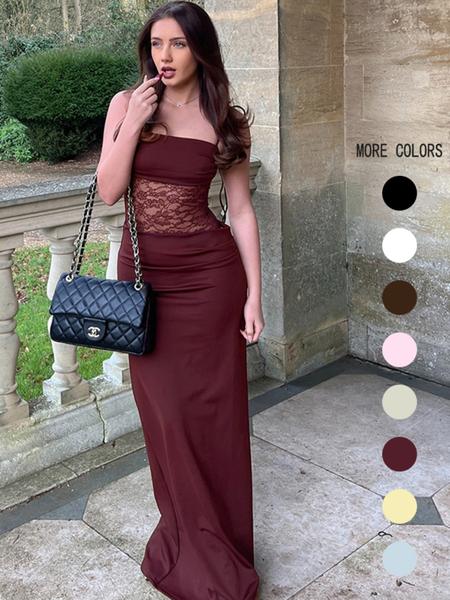 Women's Patchwork Floral Lace Tie Back Cami Dress, Elegant Fashion Long Dress for Party Club Dating Wear, Women Dress for Summer