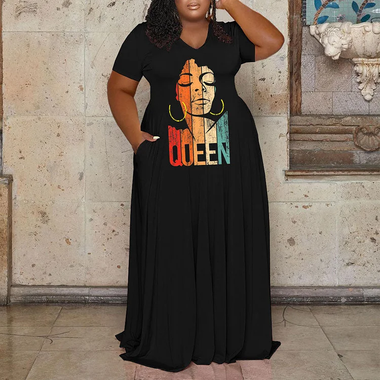 Letter Print Short Sleeve Loose Maxi Dress - IRBOOM Fashion Clothing