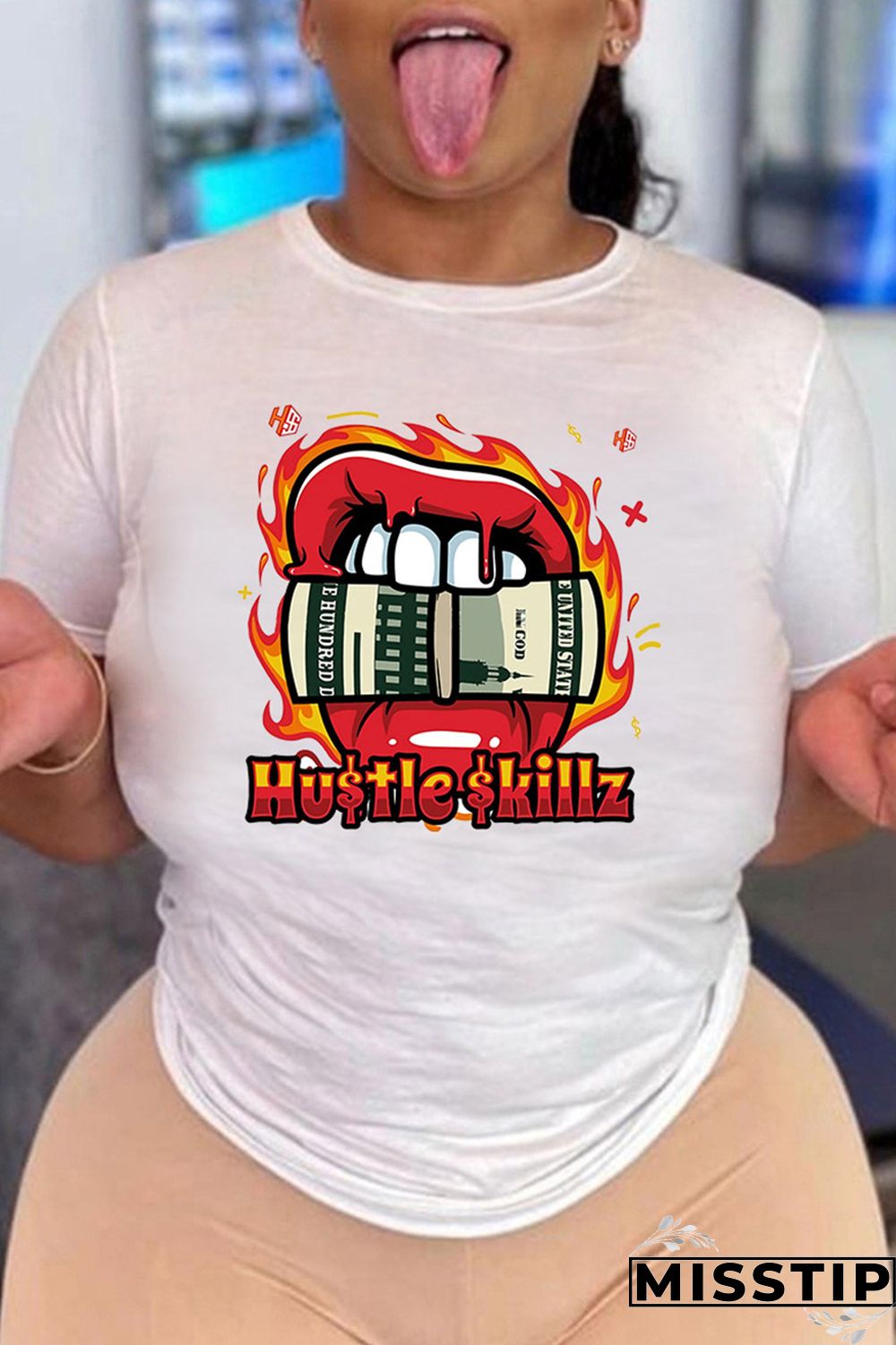 White Green Fashion Casual Print Basic O Neck T-Shirts