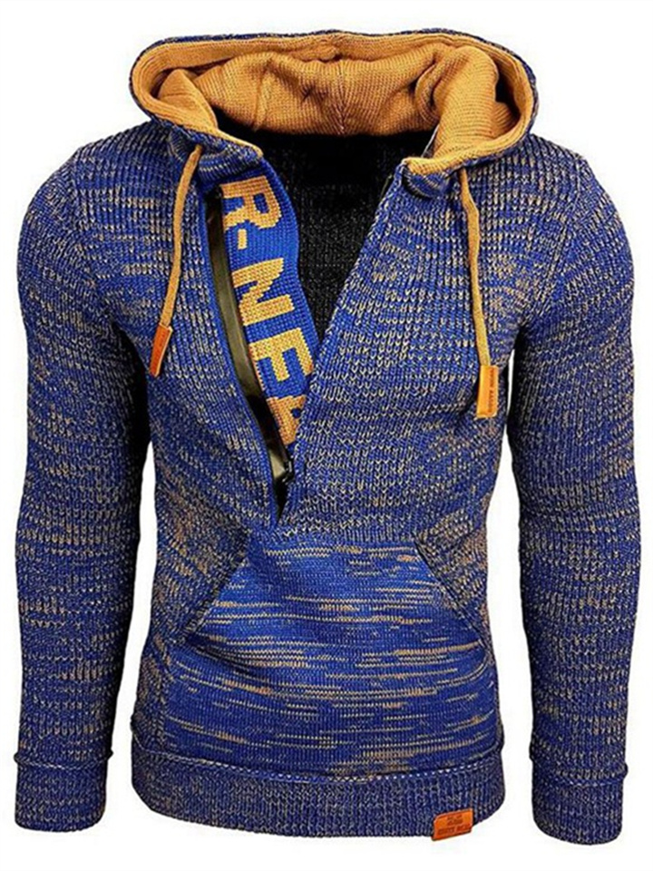 Men's Sweater Pullover Sweater Jumper Sweater Hoodie Zip Sweater Knit Half Zip Knitted Solid Color V Neck Stylish Vintage Style Daily Wear Clothing Apparel Winter Fall Black Blue M L XL