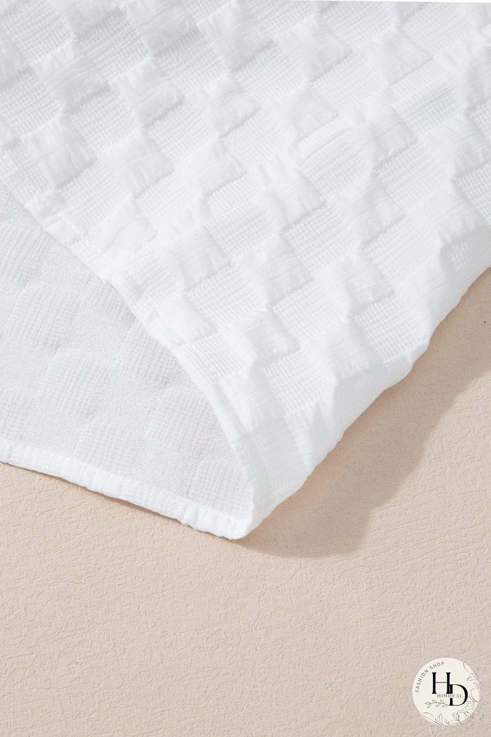 Chic White Textured V-Neck Top and Drawstring Shorts Ensemble