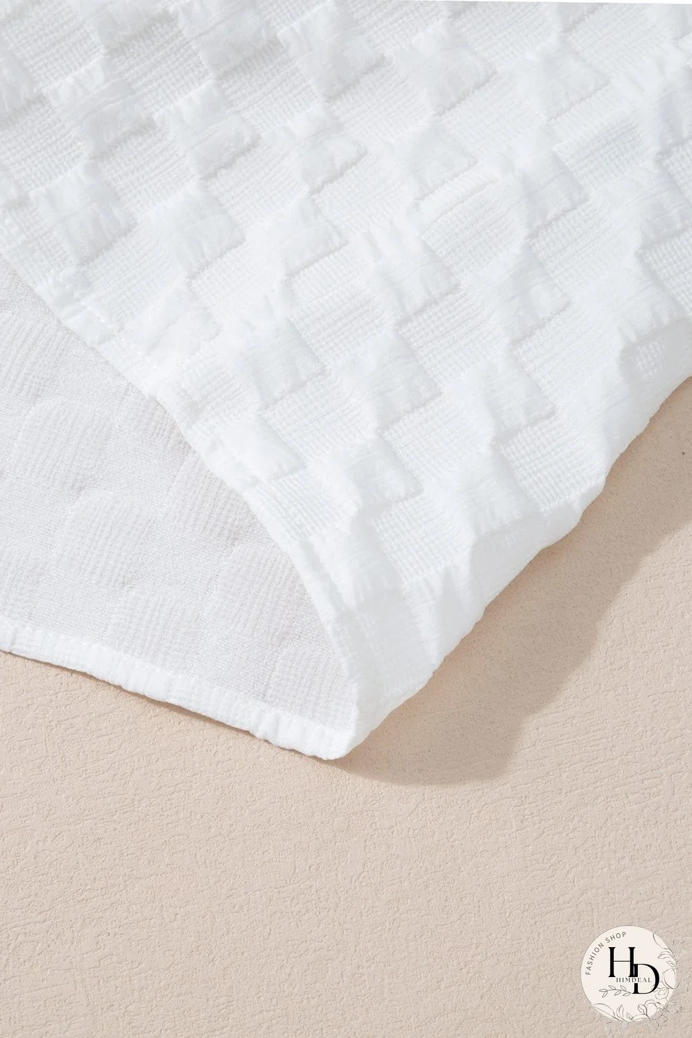 Chic White Textured V-Neck Top and Drawstring Shorts Ensemble