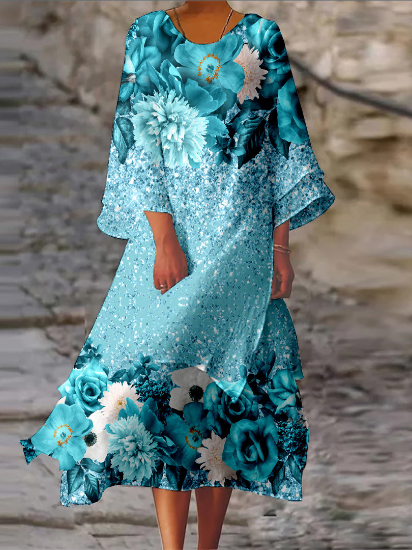 Women Long Sleeve V-neck Graphic Floral Printed Top