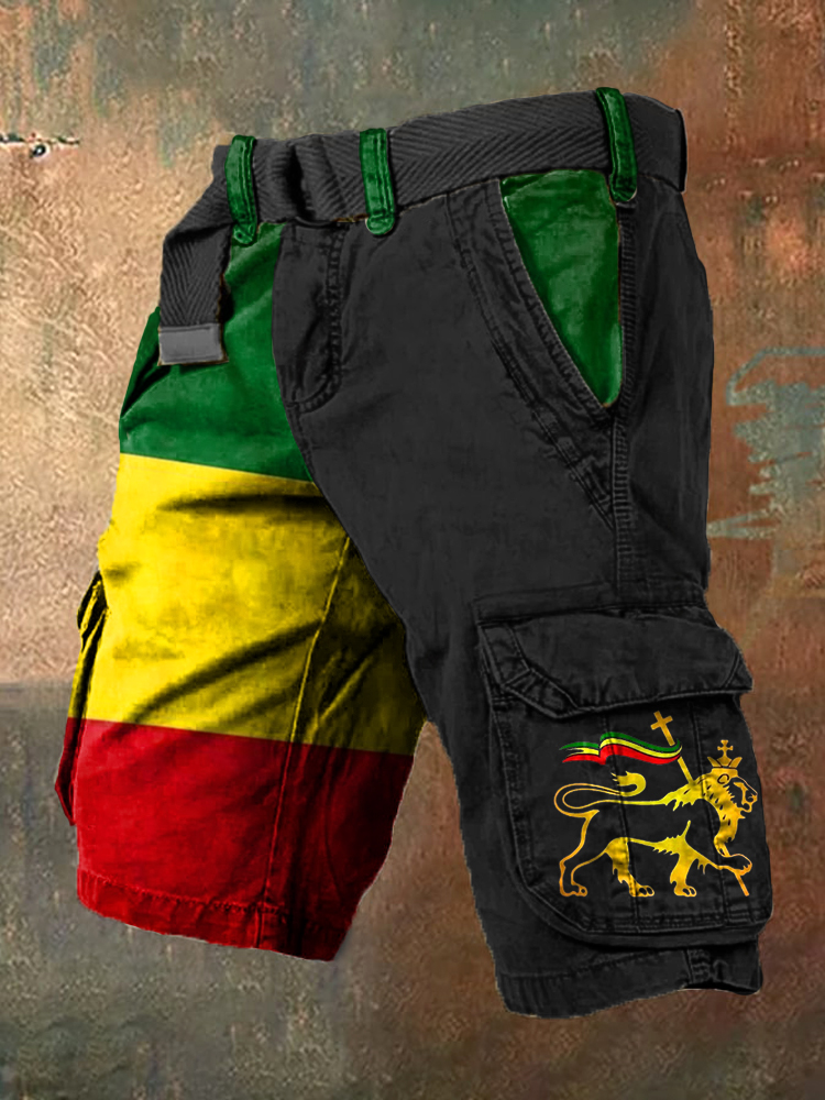 Men's Reggae Lion Art Print Cargo Shorts wearshes
