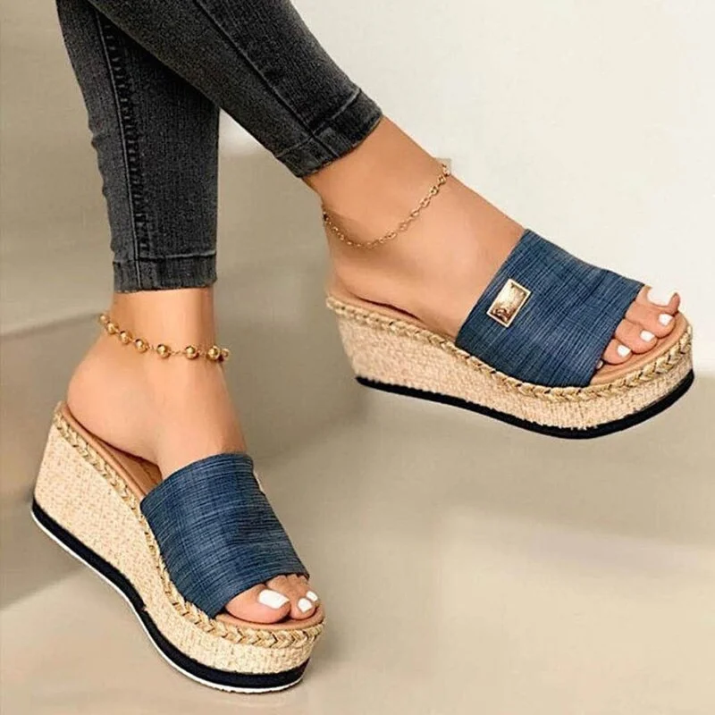Women Sandals Wedges Heels Sandals Slip-On Platform Sandalias With High Heels Chaussure Femme Comfy Summer Shoes Women Slippers