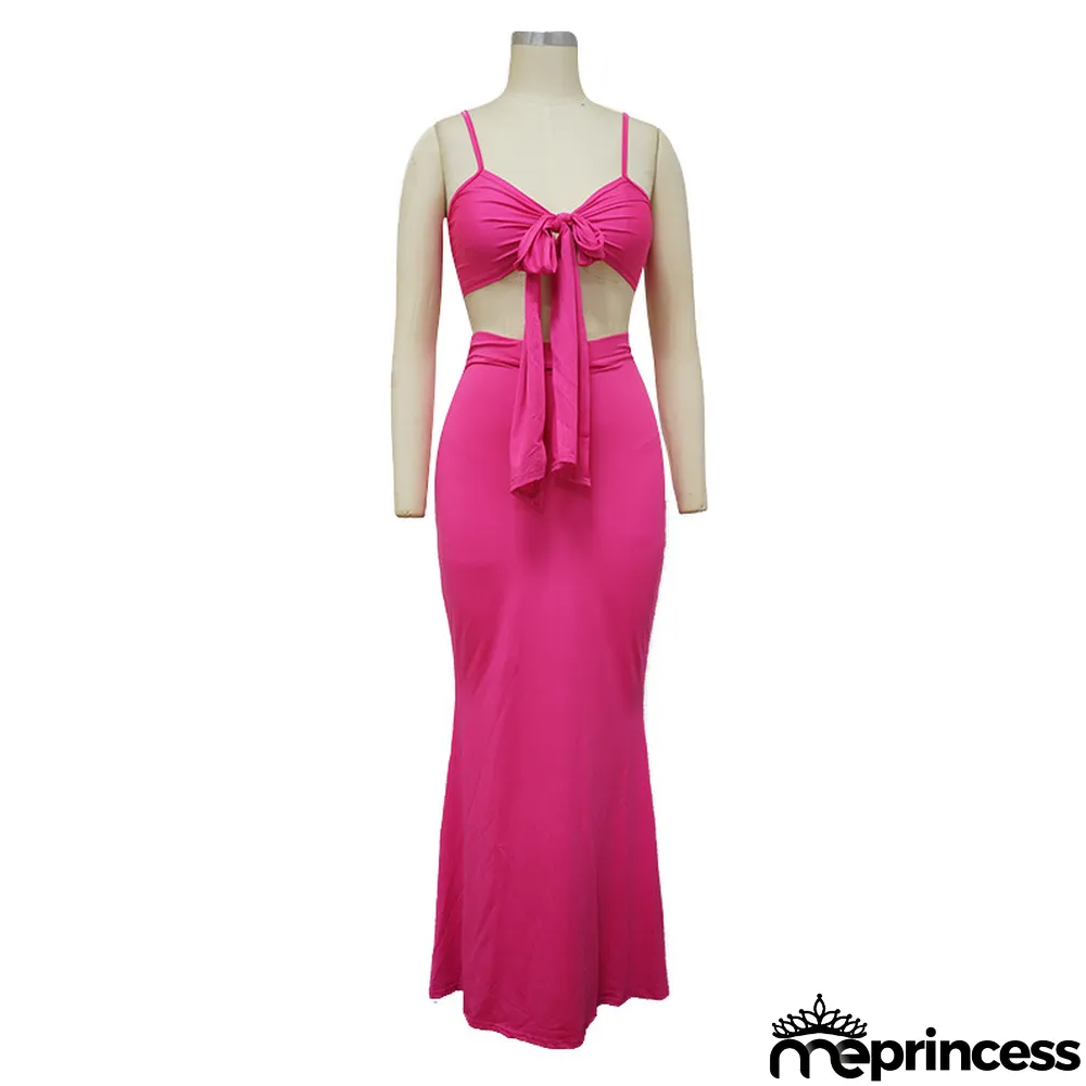 Summer Women's Suspender Sexy Wrap Bust Low Back Bow Tight Fitting Skirt Set