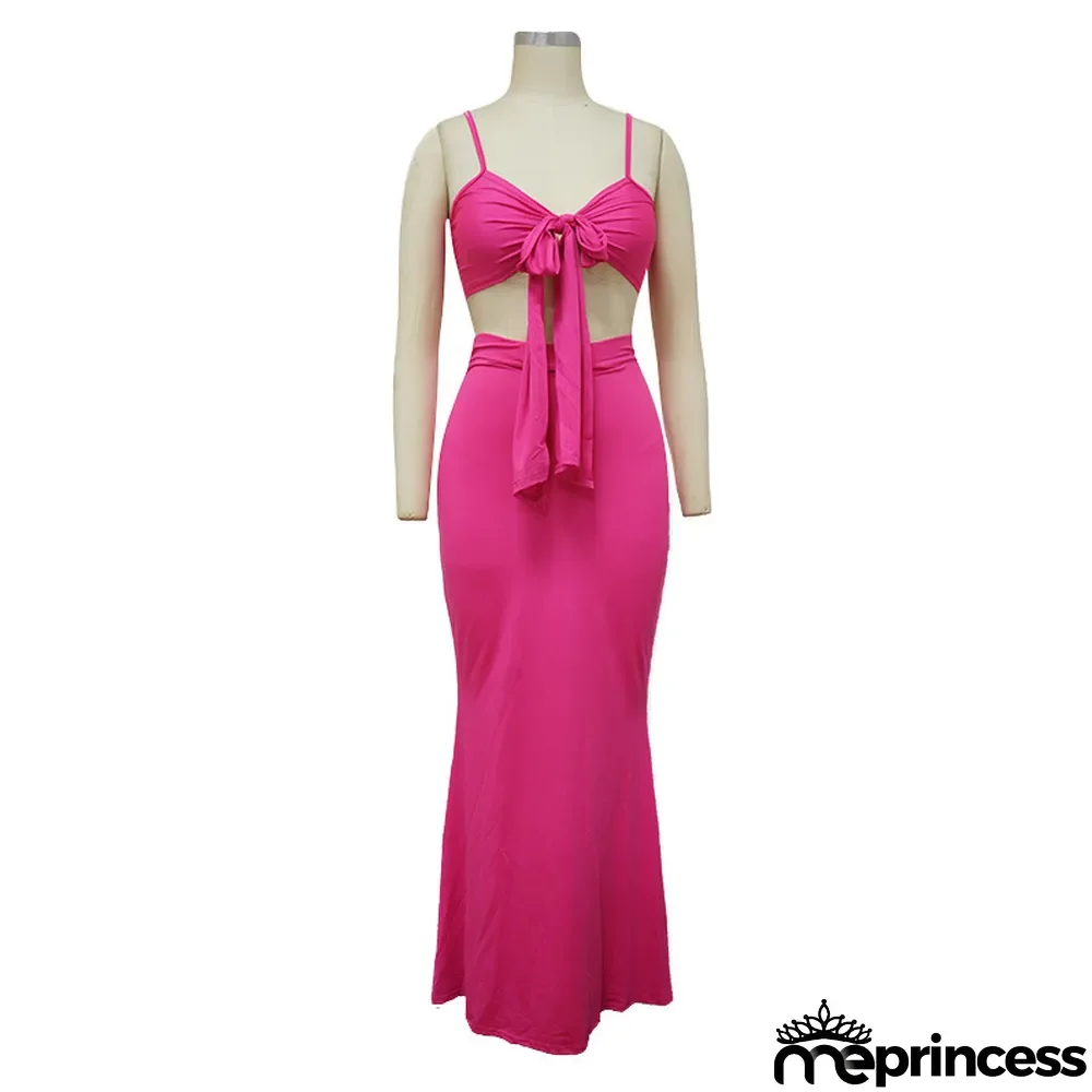 Summer Women's Suspender Sexy Wrap Bust Low Back Bow Tight Fitting Skirt Set