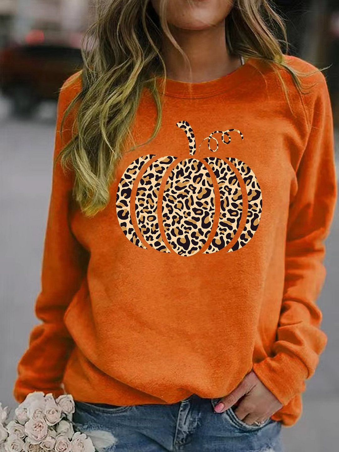 Women's Leopard Pumpkin Print Casual Sweatshirt