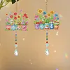 2Pcs Diamond Painting Acrylic Double Sided Potted Plants Wind Chime Suncatcher with Crystal Hanging Pendant