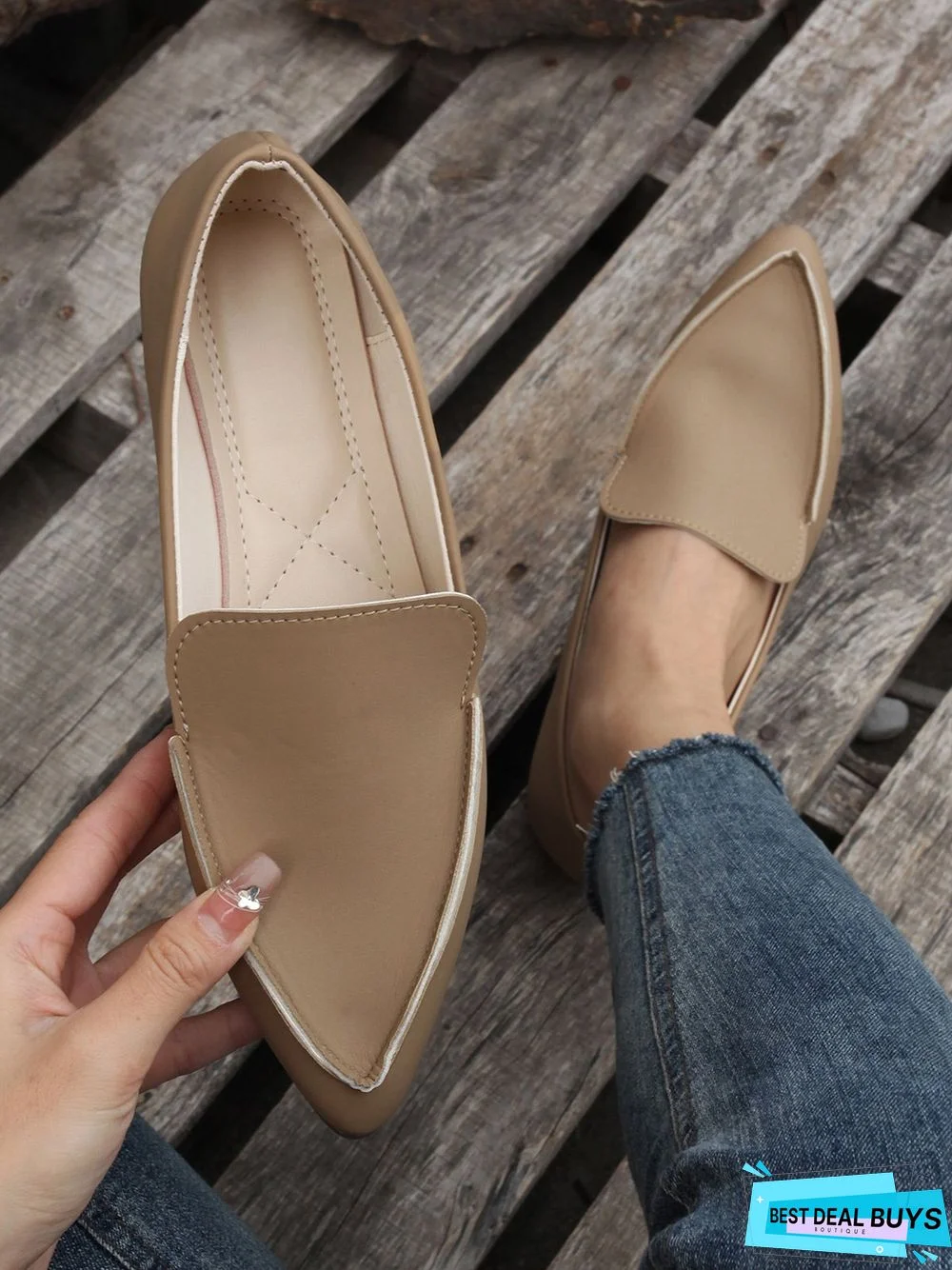 Simple PPlain Color Pointed Toe Flat Loafers