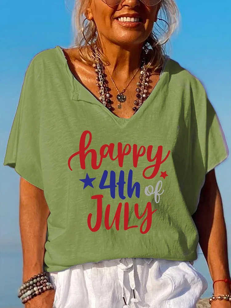 American Independence Day V Neck T-shirt-014100