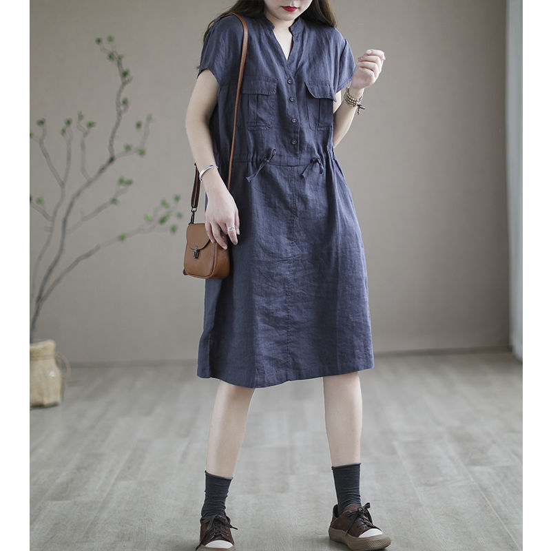 Summer Cotton and Linen Korean Women's Casual Dress