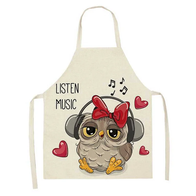 Cartoon Owl Printed Kitchen Apron Antifouling Waterproof Sleeveless Home Cleaning Tools Restaurant Chef Bib Cooking Accessories