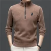 Half-zip high-neck solid color embroidered sweater