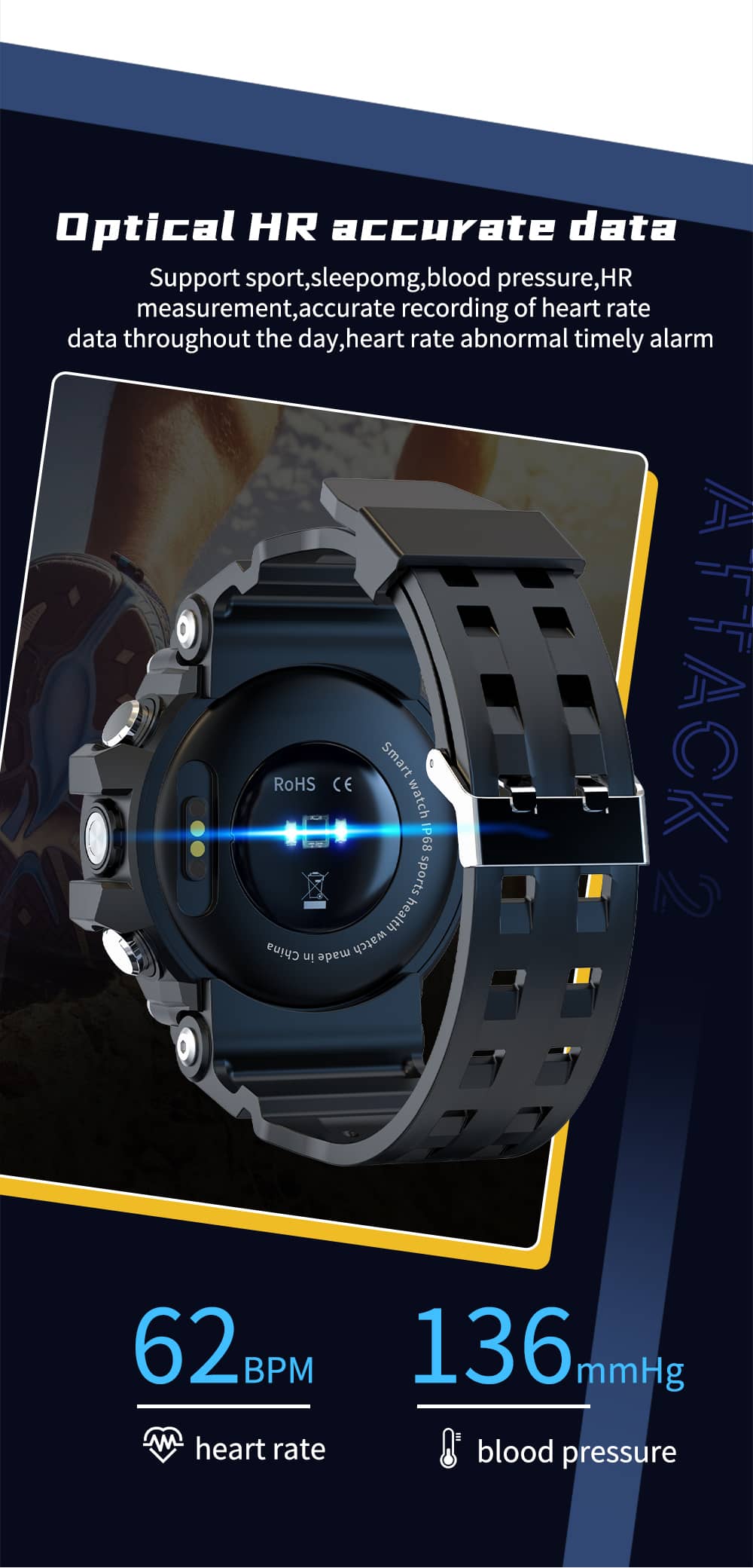 Findtime Military Smart Watch Heart Rate Blood Pressure Monitor 15+ Days Battery Life IP68 Waterproof